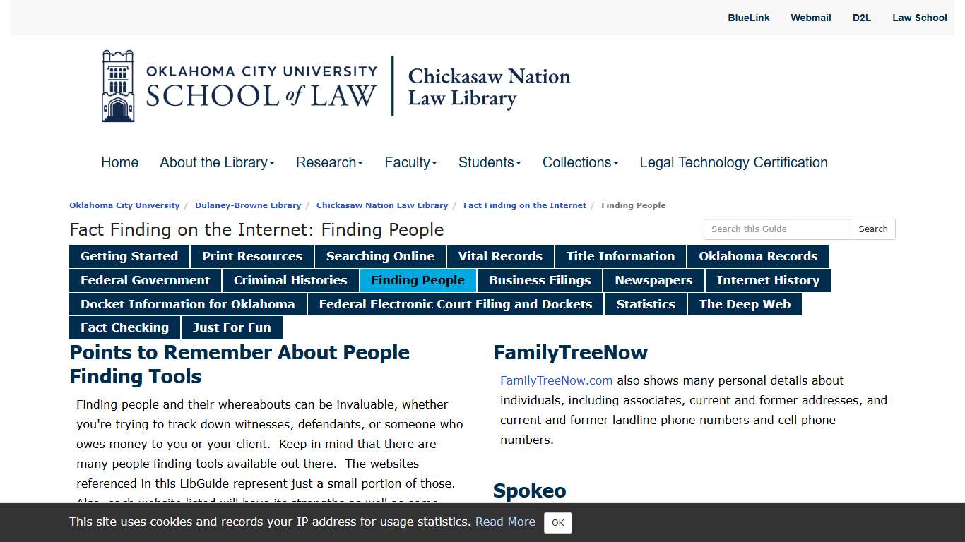 Finding People - Fact Finding on the Internet - Dulaney-Browne Library at Oklahoma City University